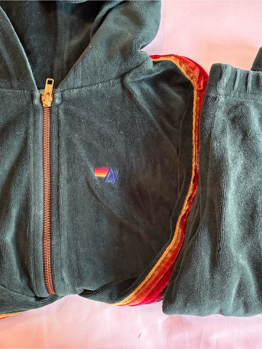 Aviator Nation Green Velour Track Suit. Kids size 14